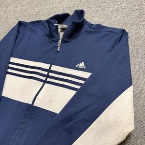 VTG Adidas Jacket Womens XL Y2K 90s Blue Striped White Gray Full-Zip Polyester